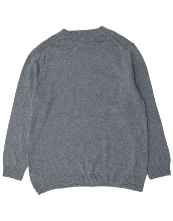 Marks & Spencer Herren-Pullover mit Rundhalsausschnitt, 2XL, blau gefleckte Lammwolle