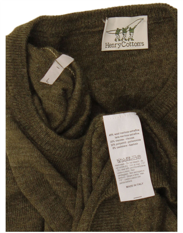 Henry Cottons Herren-Pullover mit Rundhalsausschnitt, große Khaki-Wolle