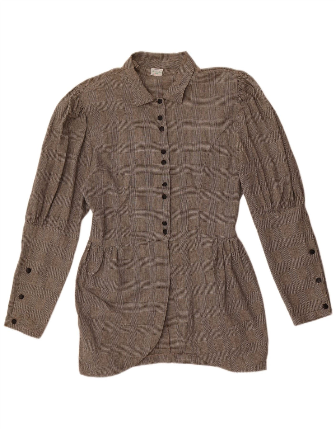 Benetton Damen-Hemdbluse IT 46, große grau karierte Baumwolle