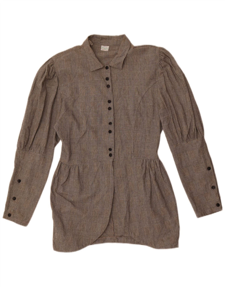 Benetton Damen-Hemdbluse IT 46, große grau karierte Baumwolle