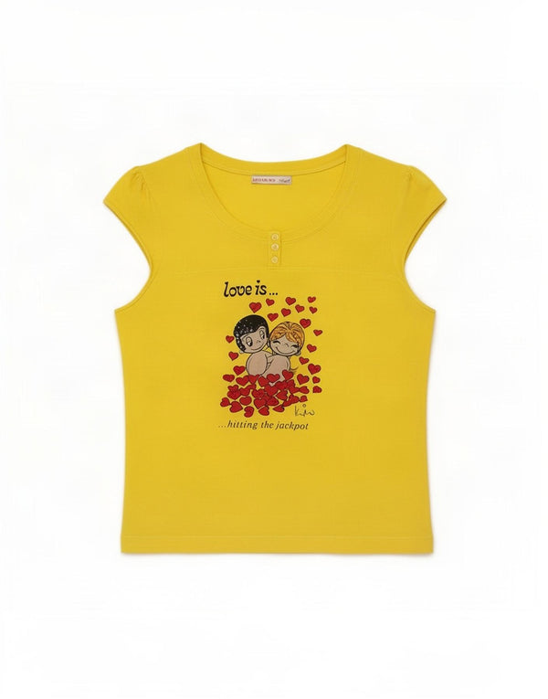 Liu Jo Womens Graphic T-Shirt Top UK 14 Large Yellow Cotton