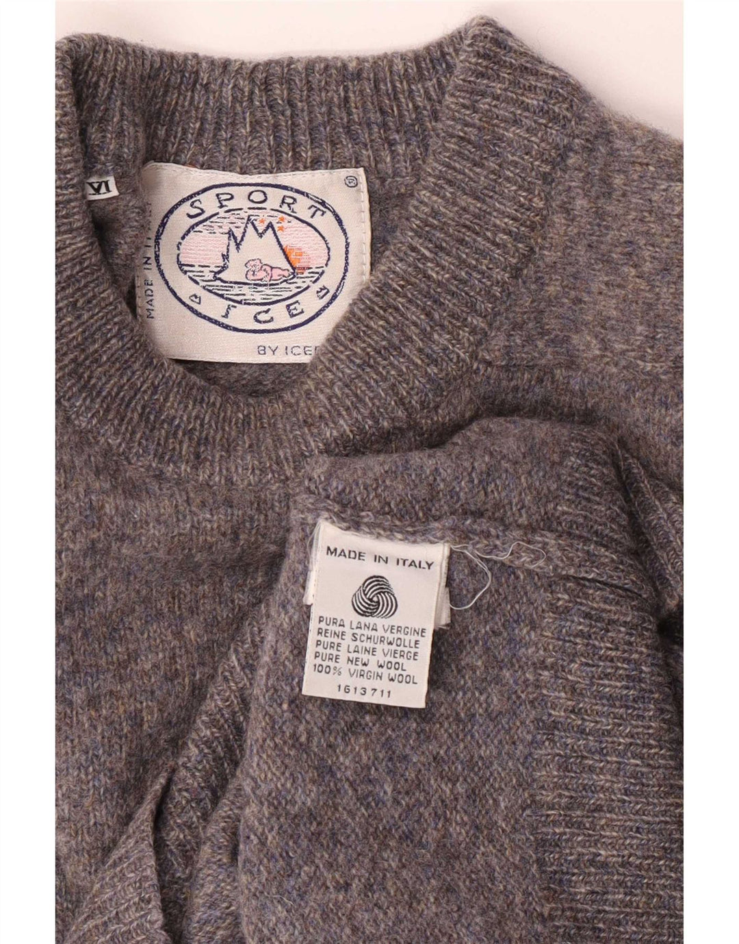 Iceberg Herren-Pullover mit Rundhalsausschnitt, mittelgraue Schurwolle