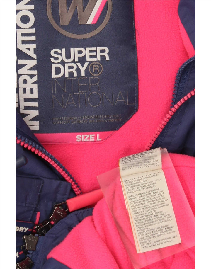 Superdry Damen-Windbreakerjacke mit Kapuze, UK 16, Größe L, Blau, Farbblock