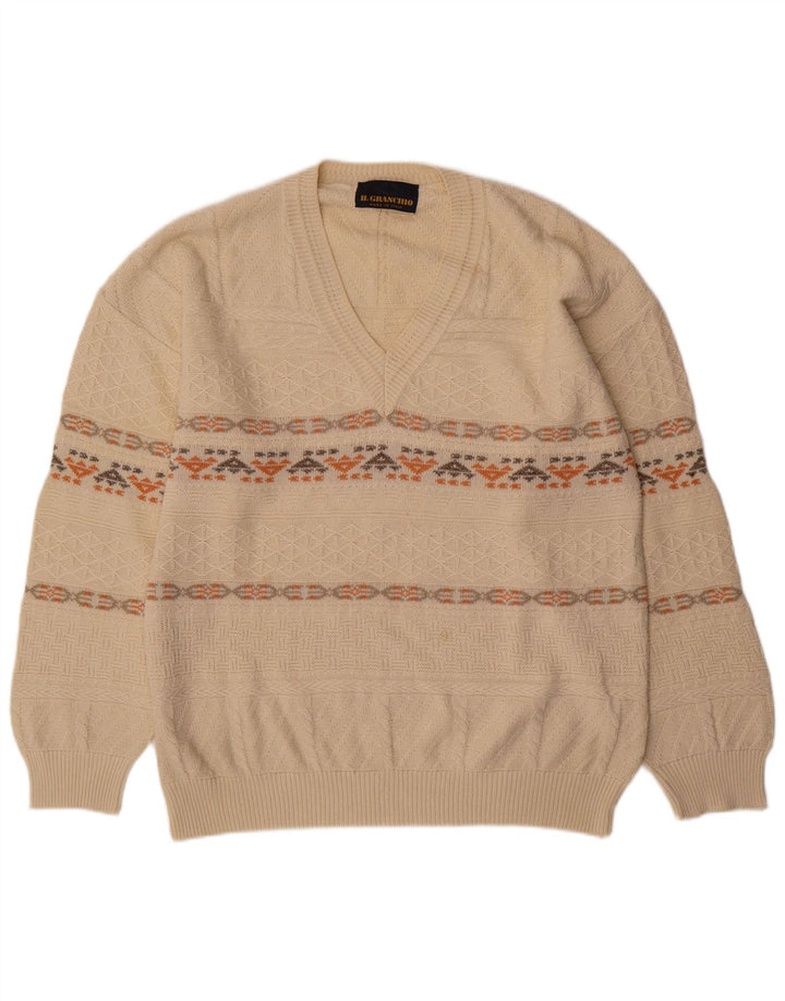 Il Granchio Herren-Pullover mit V-Ausschnitt, groß, beige, geometrisch