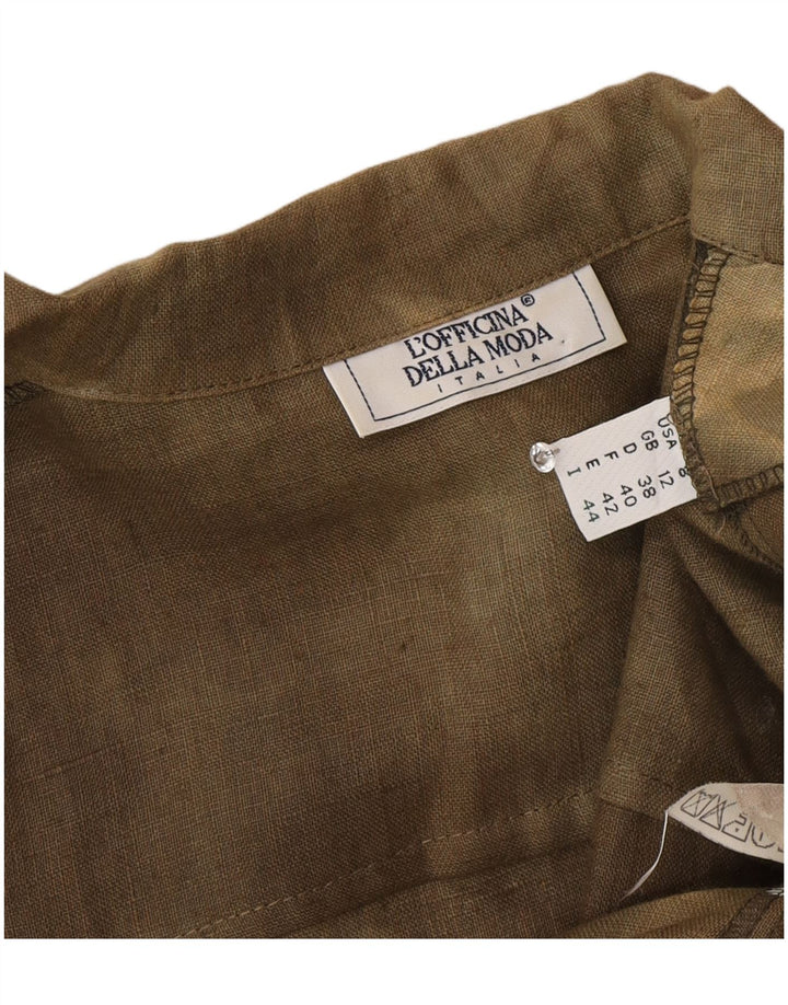 Vintage Damen Kurzarm-Hemdbluse UK 12 Medium Khaki Tie Dye Seide