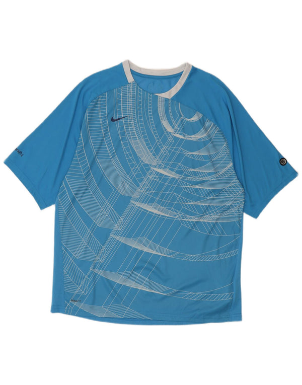 Nike Herren T-Shirt Top UK 42/44 Großes blaues geometrisches Polyester