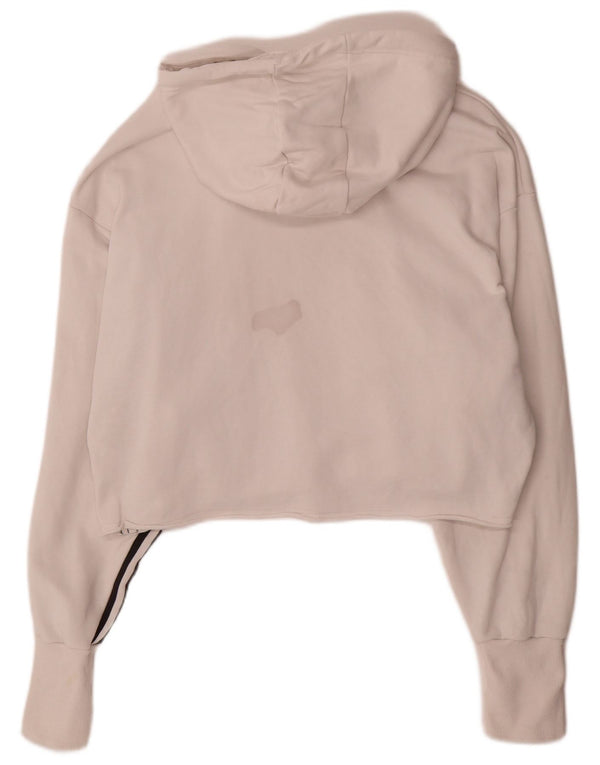 Adidas Damen Crop Graphic Übergroßer Kapuzenpullover UK 16 Large Weiße Baumwolle