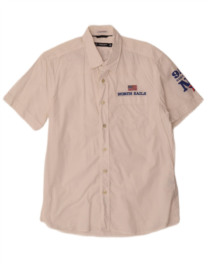 North Sails Herren-Kurzarmshirt mit Grafik, groß, aus weißer Baumwolle