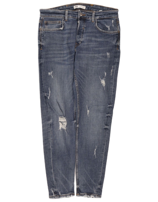 Zara Herren Distressed Slim Jeans EU 46 XL W36 L31 Blaue Baumwolle