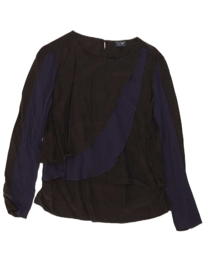 Armani Jeans Damen Langarm-Blusenoberteil EU 42 Large Schwarz Colourblock
