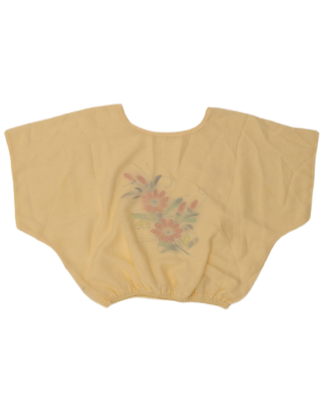 Vintage Damen Crop Bluse Top UK 16 Large Beige Floral Polyester