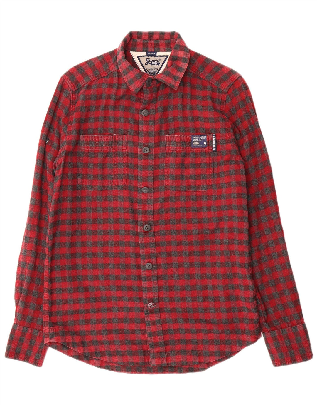 Superdry Herren-Flanellhemd aus mittelroter Gingham-Baumwolle