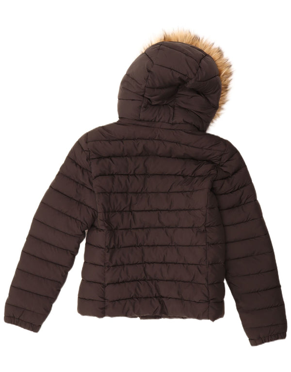 Superdry Damen-Jacke mit Kapuze, gepolstert, UK 10, Größe S, schwarzes Nylon