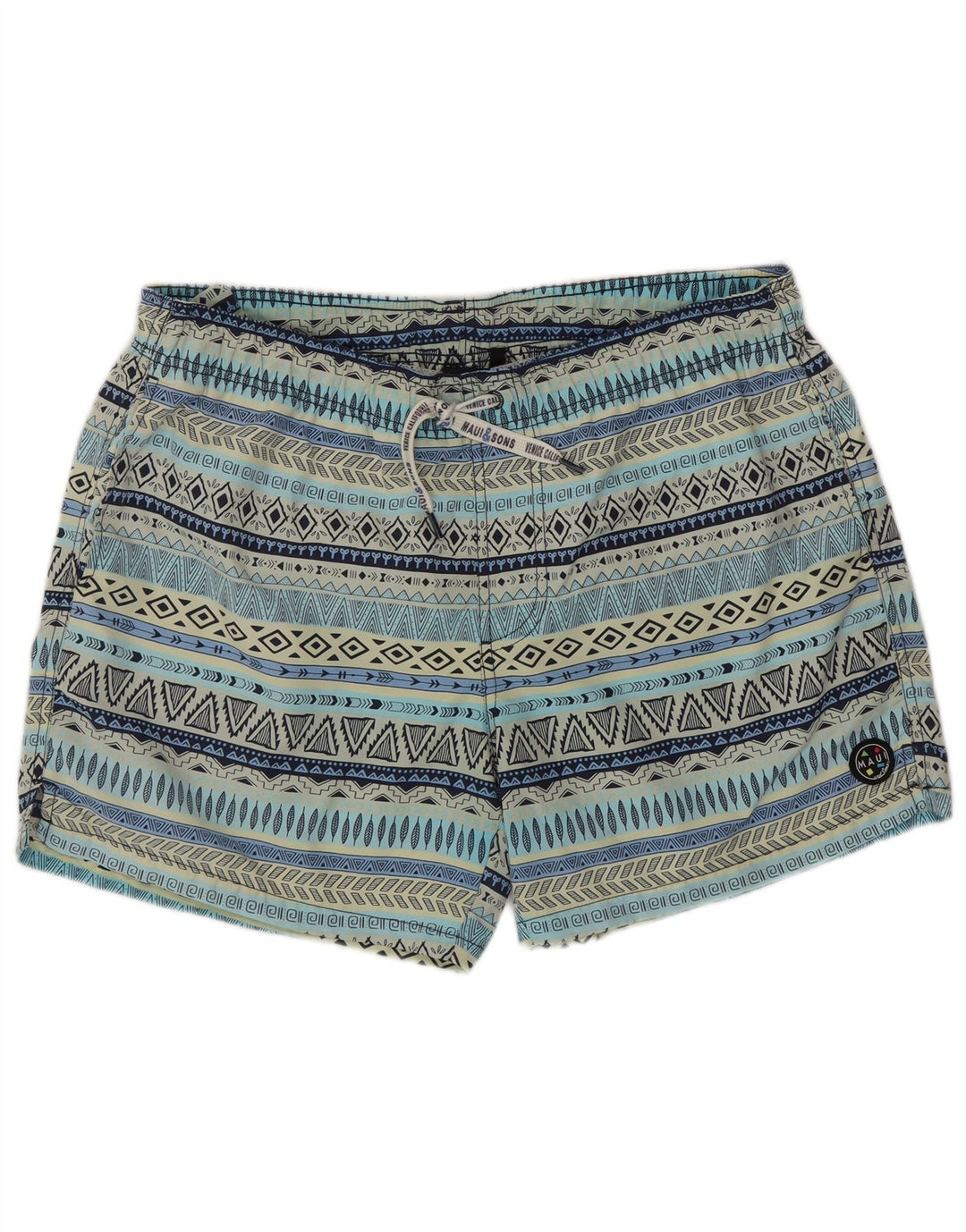 Maui and Sons Herren-Badeshorts 2XL, blaues geometrisches Polyamid