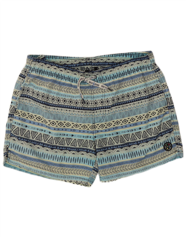 Maui and Sons Herren-Badeshorts 2XL, blaues geometrisches Polyamid