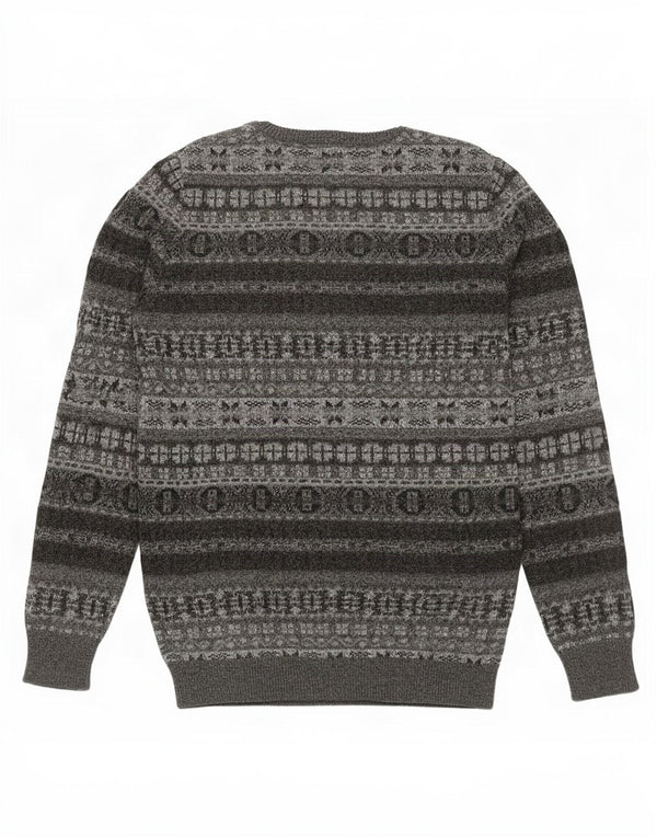 Marlboro Classics Herren-Pullover mit Rundhalsausschnitt, 2XL, graue Fair-Isle-Wolle