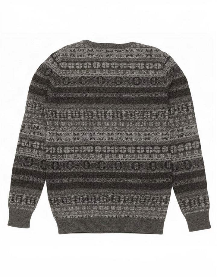 Marlboro Classics Herren-Pullover mit Rundhalsausschnitt, 2XL, graue Fair-Isle-Wolle