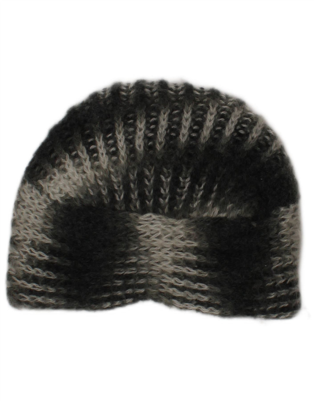 Vintage Damen Strick-Turbanmütze Einheitsgröße Khaki gestreift