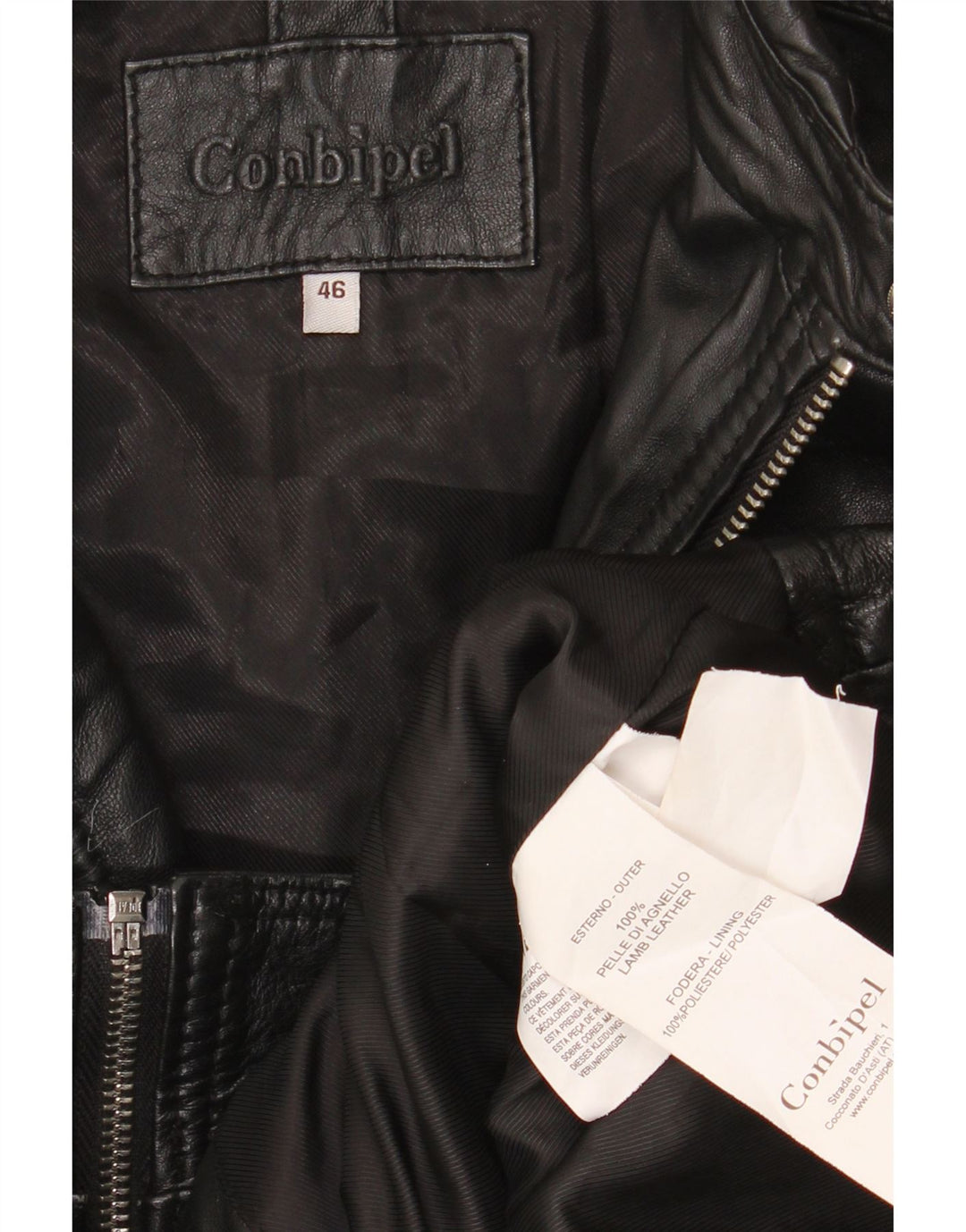 Conbipel Damen Leder-Racer-Jacke IT 46 Großes schwarzes Leder