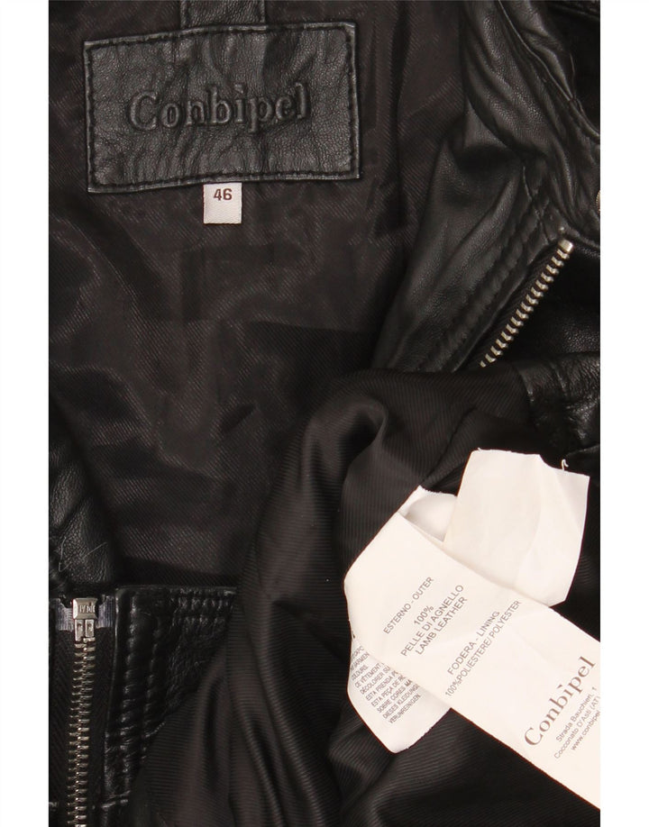 Conbipel Damen Leder-Racer-Jacke IT 46 Großes schwarzes Leder