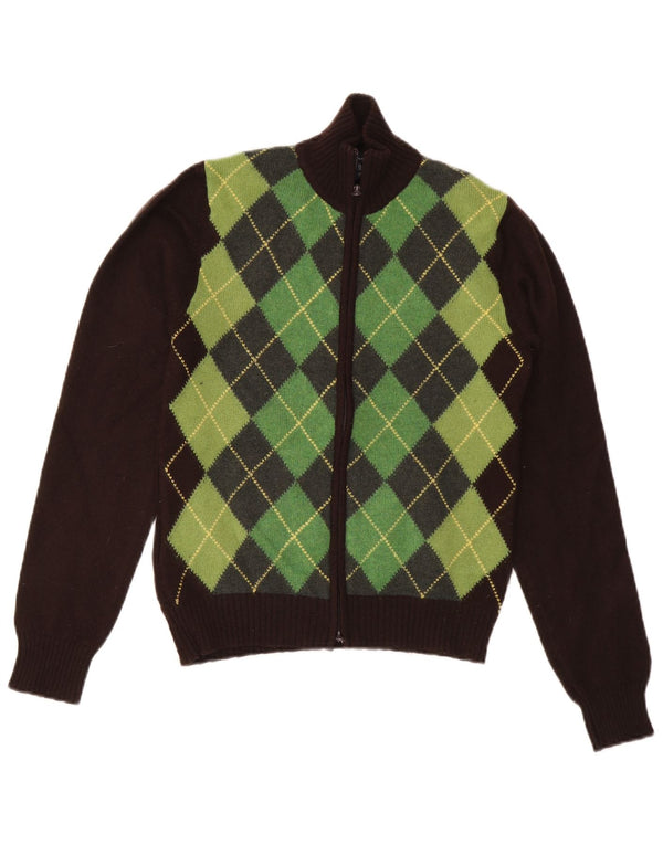 Gant Damen-Cardigan-Pullover UK 10 Small Brown Argyle/Diamond Wool