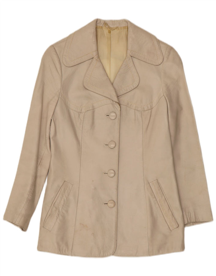 Vintage Damen Lederjacke UK 10 Small Beige