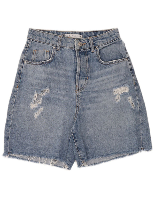 Zara Damen-Jeansshorts im Used-Look mit hoher Taille, EU 32, 2XS, W22, Blau