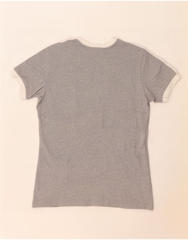 Adidas Damen T-Shirt Top UK 14 Mittelgraue Colourblock-Baumwolle