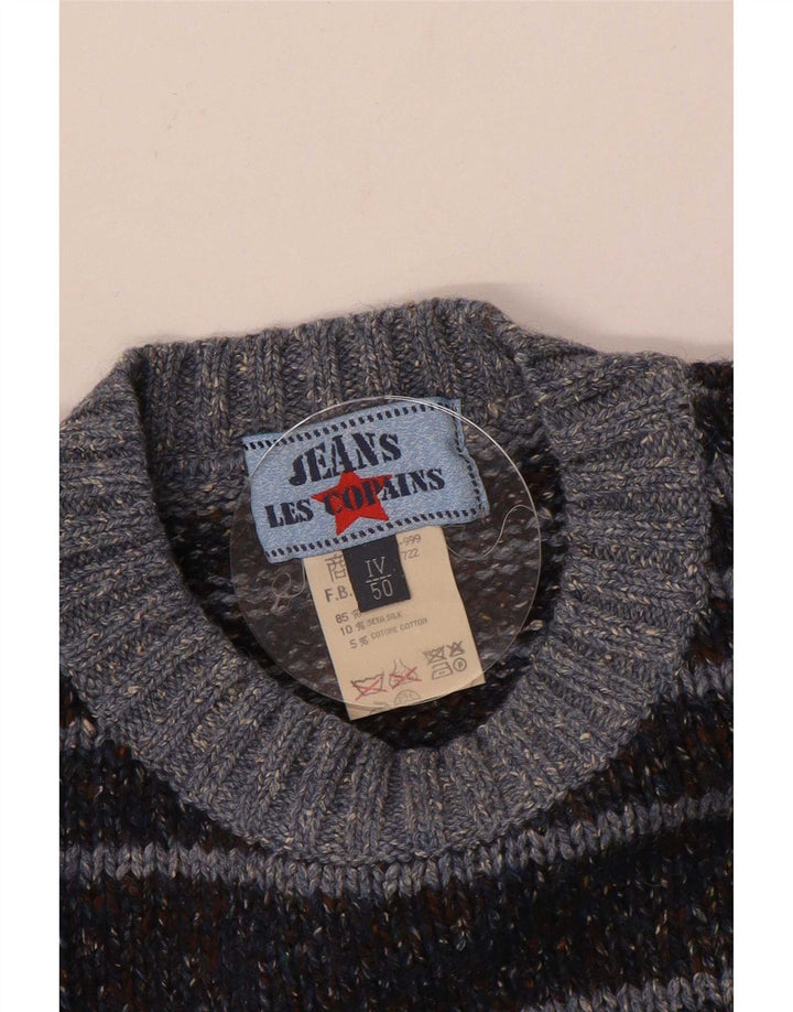 Les Copains Herren-Pullover mit Rundhalsausschnitt, IT 50, mittelgrau gestreifte Wolle