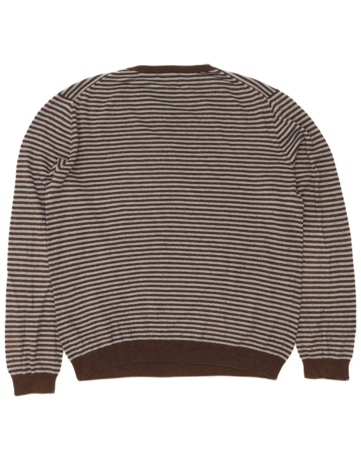 Gap Herren-Pullover mit V-Ausschnitt, groß, braun gestreift, Baumwolle