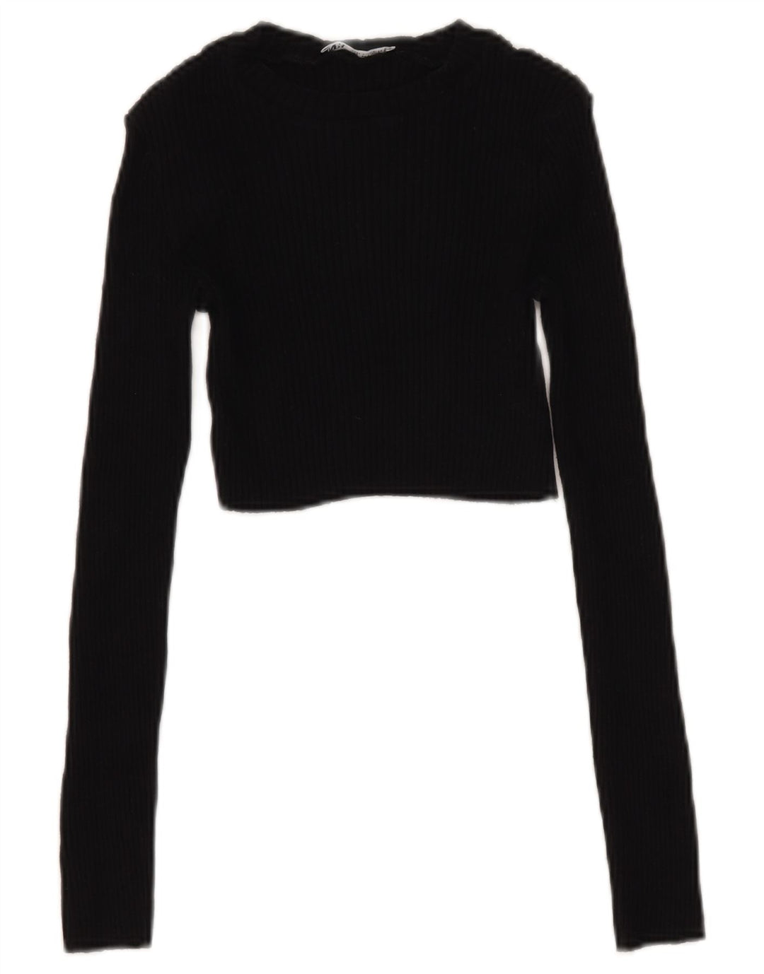 Zara Damen Crop Top Langarm UK 8 Small Schwarze Baumwolle