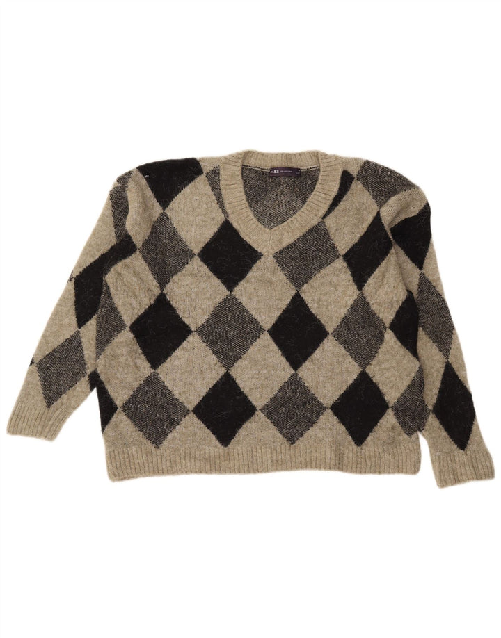 Marks & Spencer Damen Crop V-Ausschnitt Pullover Pullover UK 14 Medium Khaki