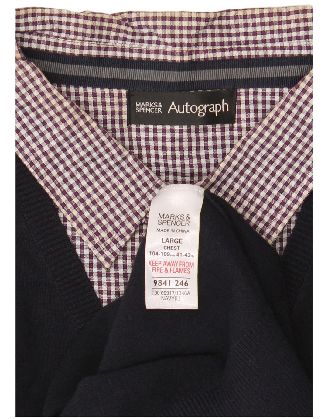 Marks & Spencer Herren Autograph Pullover mit V-Ausschnitt, groß, marineblaue Baumwolle