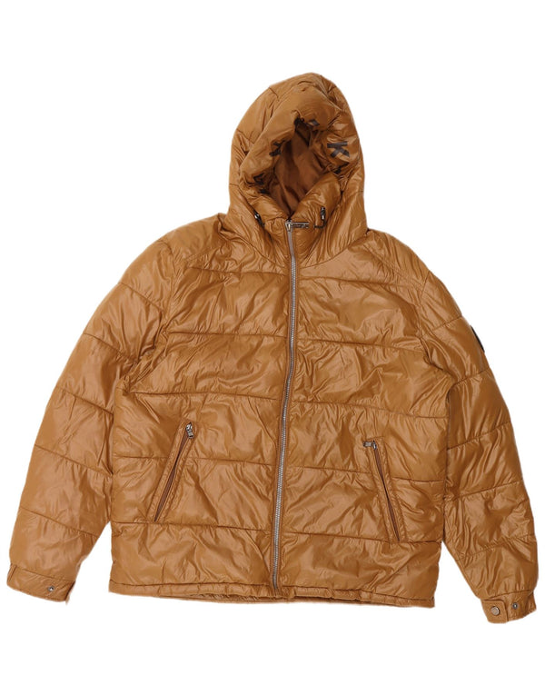 Michael Kors Herren-Jacke mit Kapuze, gepolstert, UK 40, Größe L, braun, Polyester