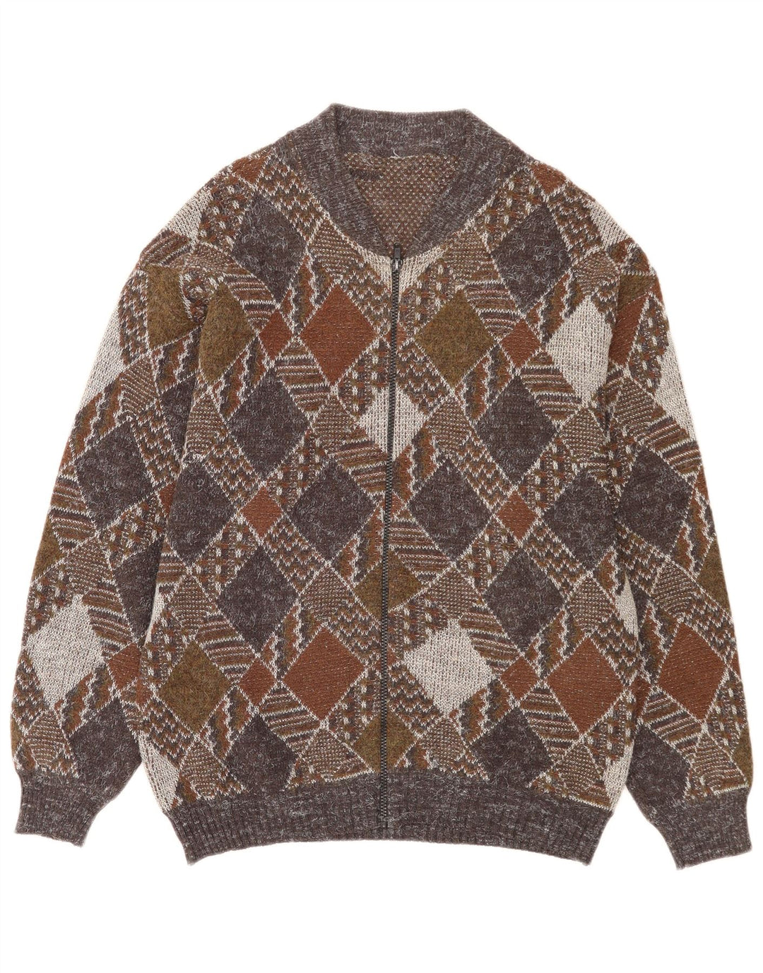 Vintage Herren-Cardigan mit durchgehendem Reißverschluss, mittelgroß, mehrfarbig, Argyle/Diamant