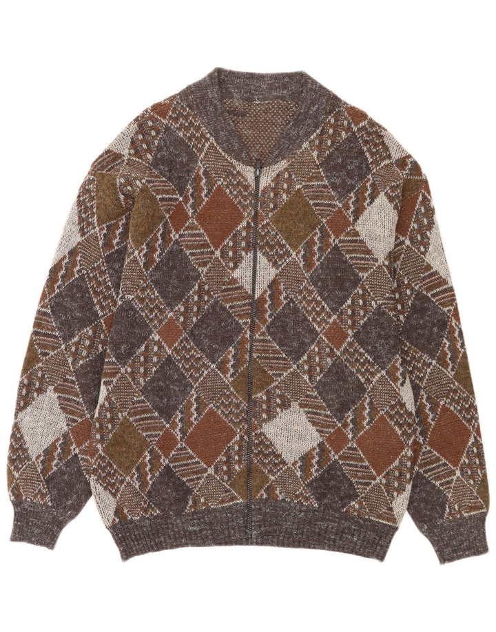 Vintage Herren-Cardigan mit durchgehendem Reißverschluss, mittelgroß, mehrfarbig, Argyle/Diamant