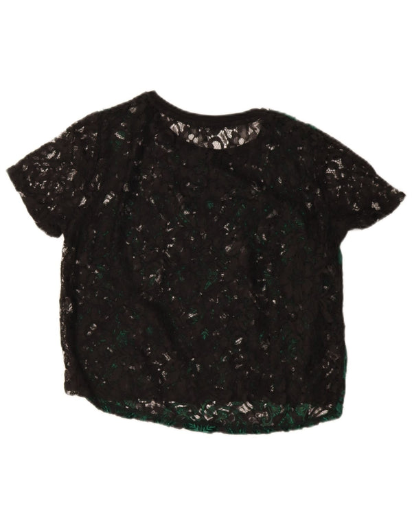Zara Damen Crop Bluse Top UK 14 Mittelgrün Paisley