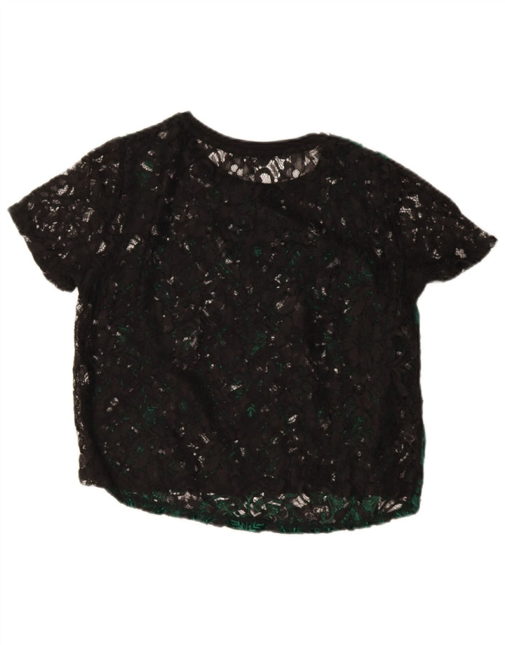 Zara Damen Crop Bluse Top UK 14 Mittelgrün Paisley