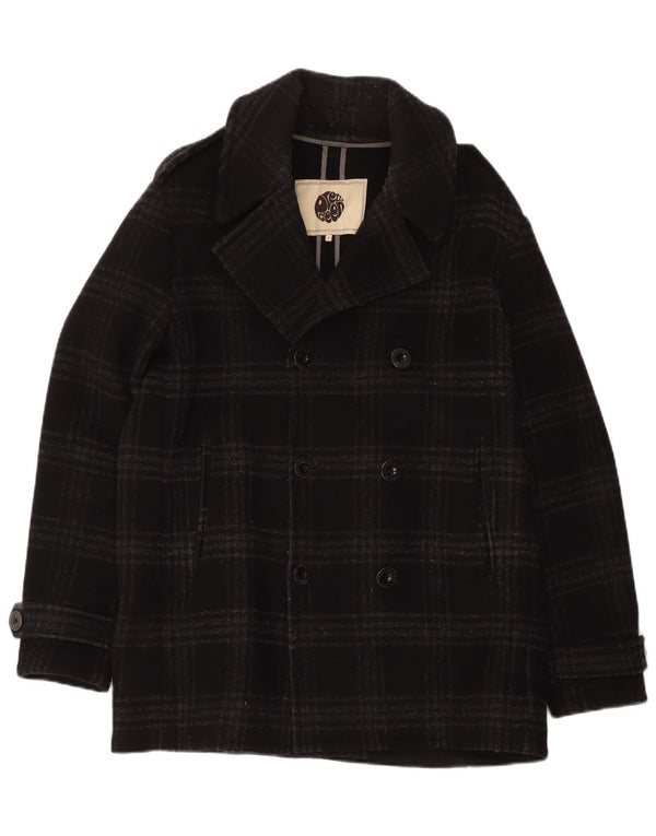 Pretty Green Herren Pea Coat UK 40 Große schwarz karierte Wolle