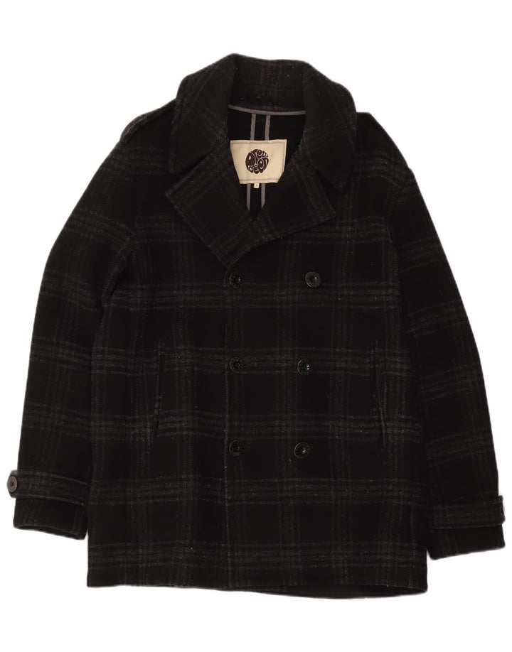 Pretty Green Herren Pea Coat UK 40 Große schwarz karierte Wolle