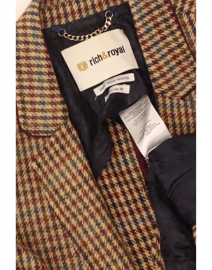 RICH & ROYAL Damen-Blazer mit 1 Knopf, EU 38, Mittelbraun mit Hahnentrittmuster