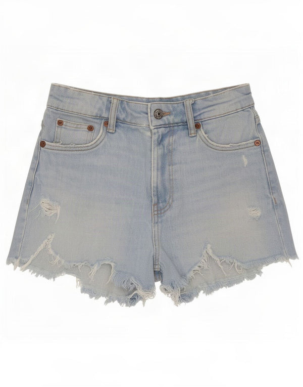Zara Damen Distressed Denim Shorts EU 34 2XS W24 Blau