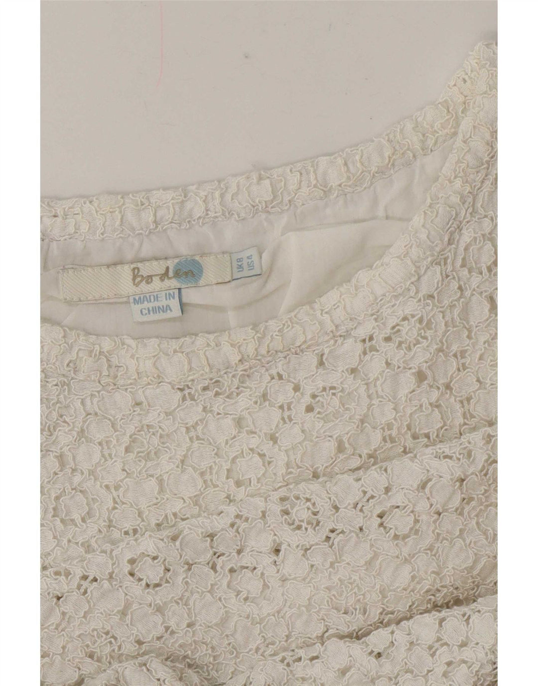 Boden Damen Crop Lace Bluse Top UK 8 Small Weiß