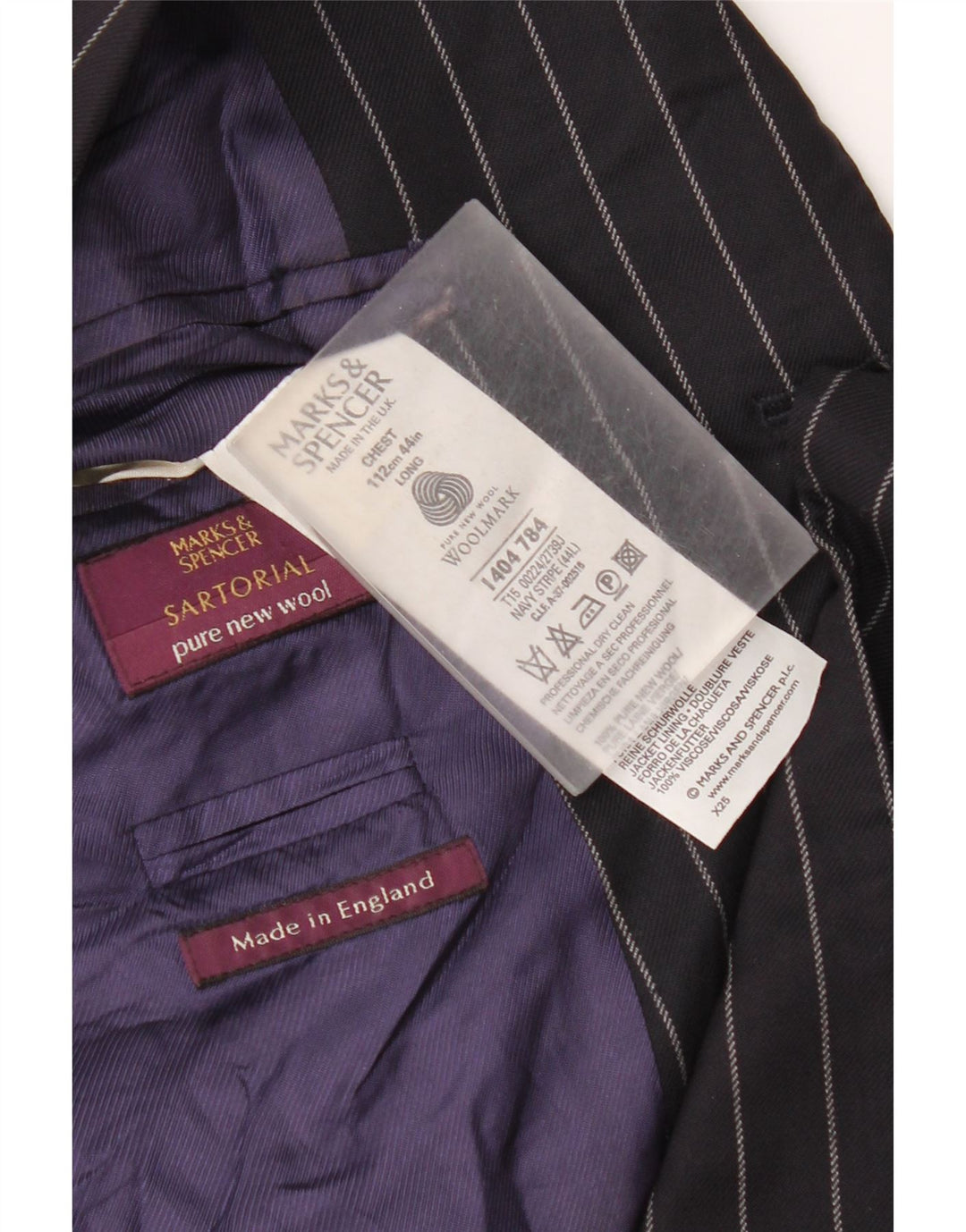 Marks & Spencer Herren-Blazer mit 3 Knöpfen, UK 44, 2XL, Marineblau, Nadelstreifen