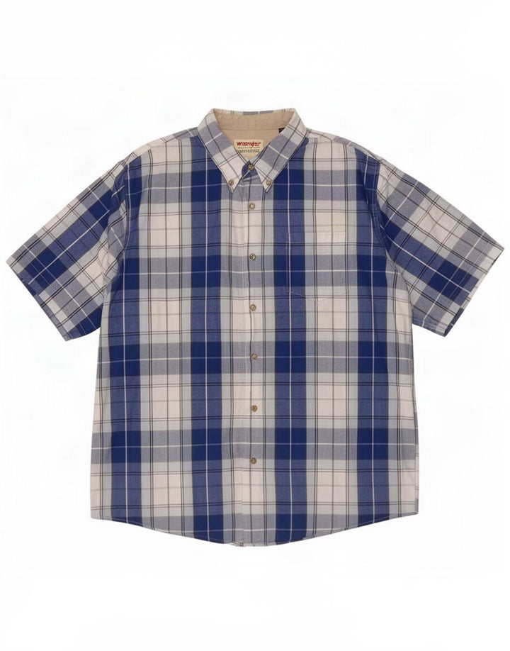 Wrangler Herren-Kurzarmhemd, groß, blau kariert, Baumwolle