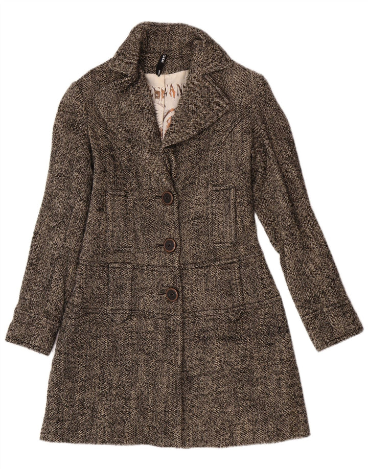 Guess Damenmantel UK 12 Mittelgrau gefleckte Wolle