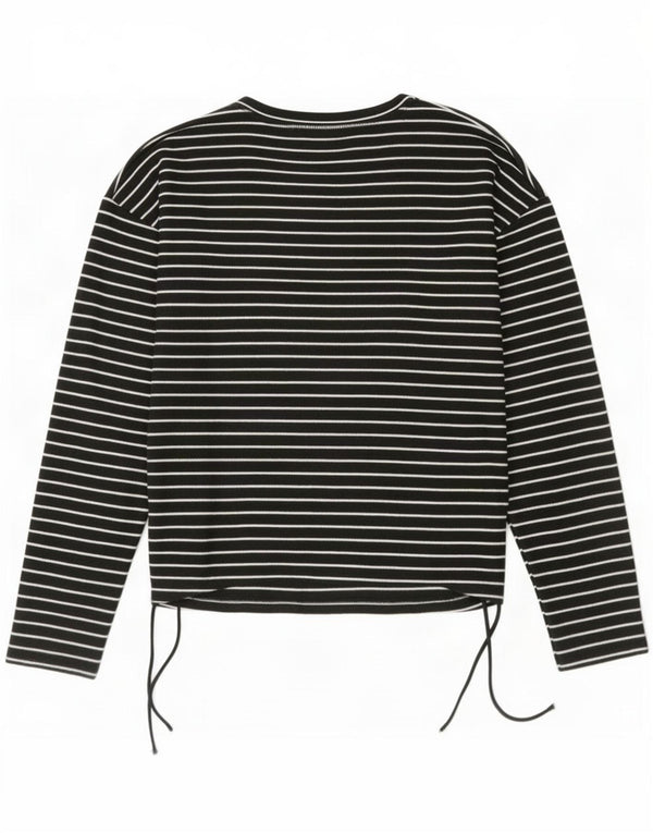 Zara Damen Top Langarm UK 16 Large Schwarz Nadelstreifen Polyester