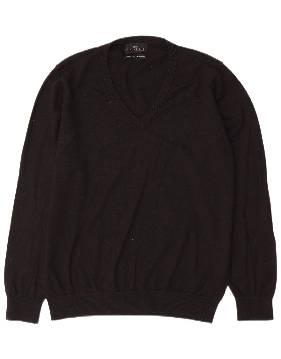 Marks & Spencer Herren-Pullover mit V-Ausschnitt, Größe L, schwarze Wolle