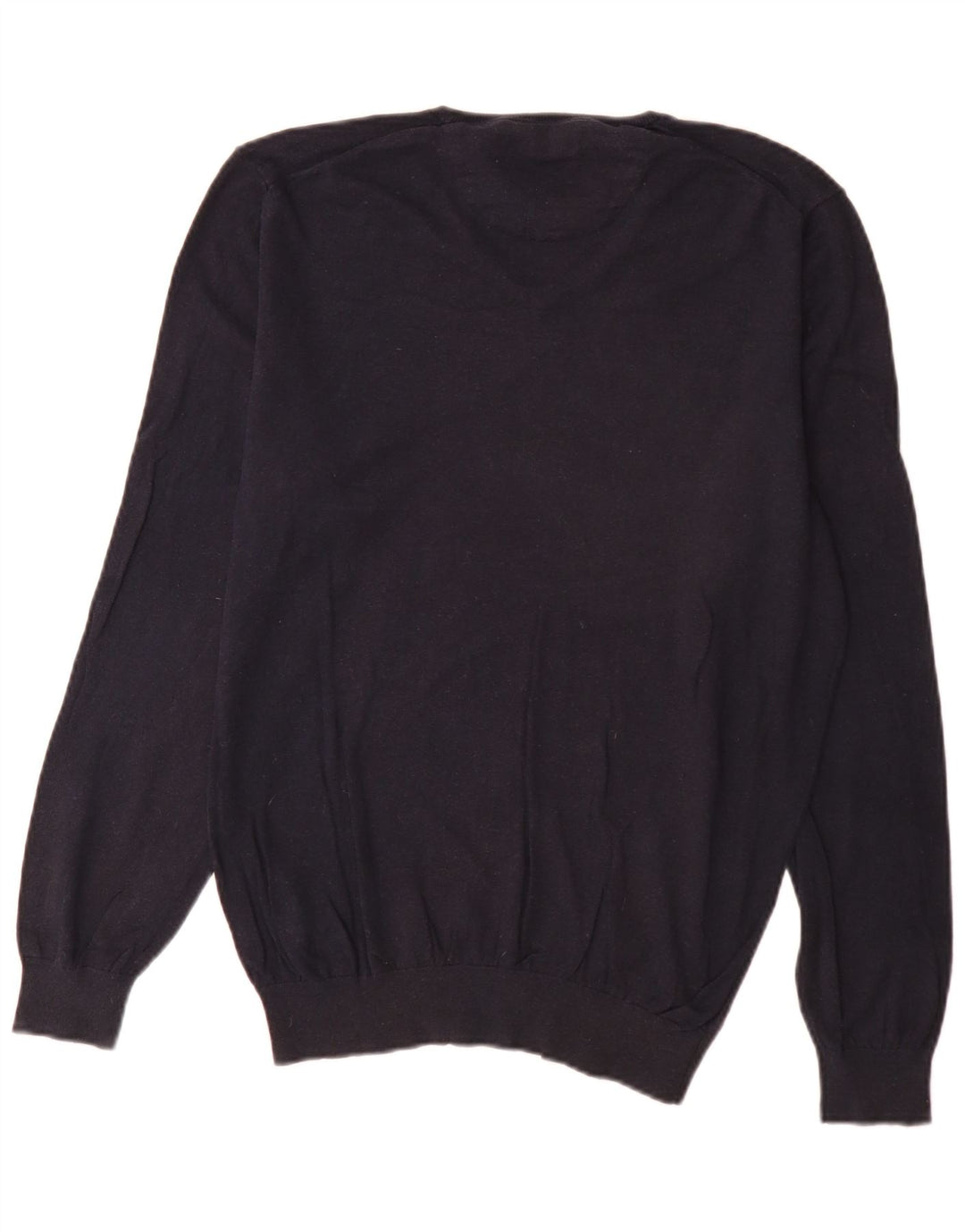 Massimo Dutti Herren-Pullover mit V-Ausschnitt, groß, marineblaue Baumwolle