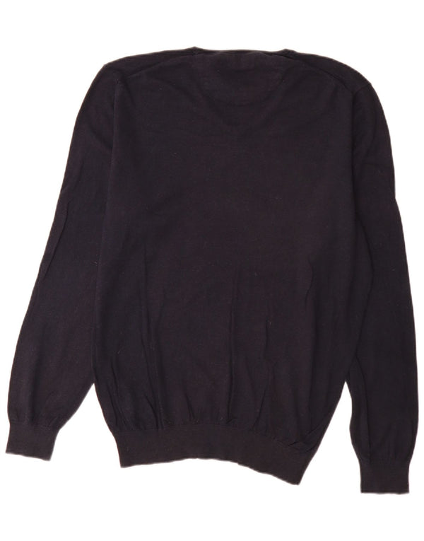 Massimo Dutti Mens V-Neck Jumper Sweater Large Navy Blue Cotton